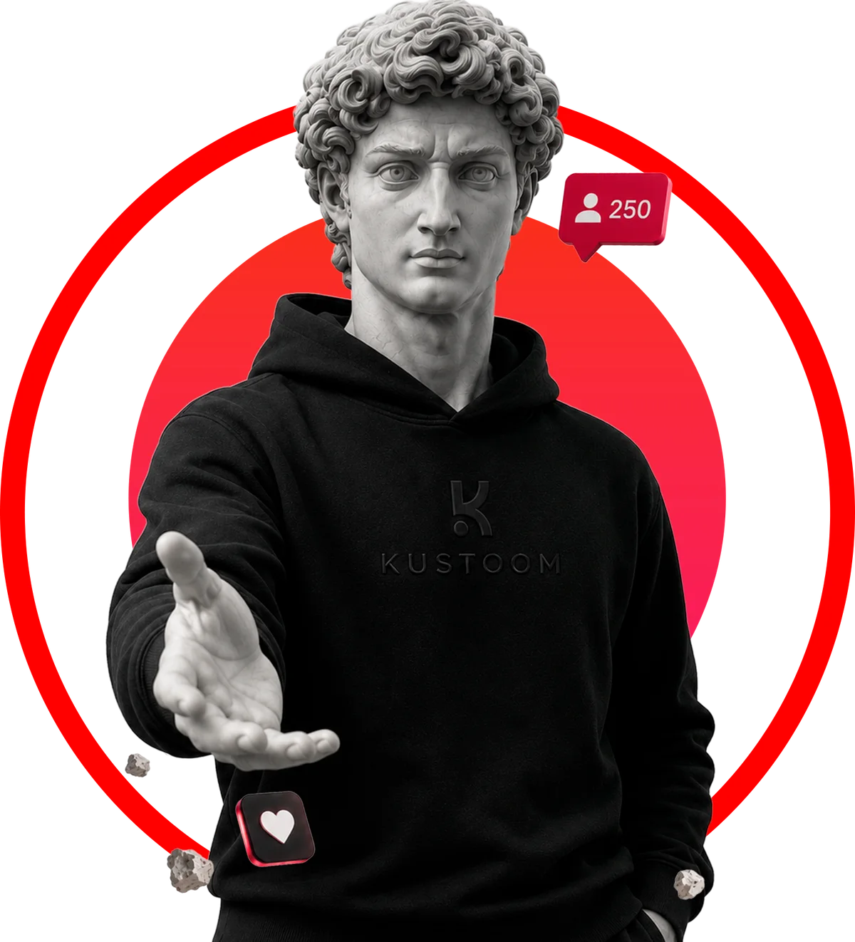 El David de Kustoom extendiendo la mano para saludar